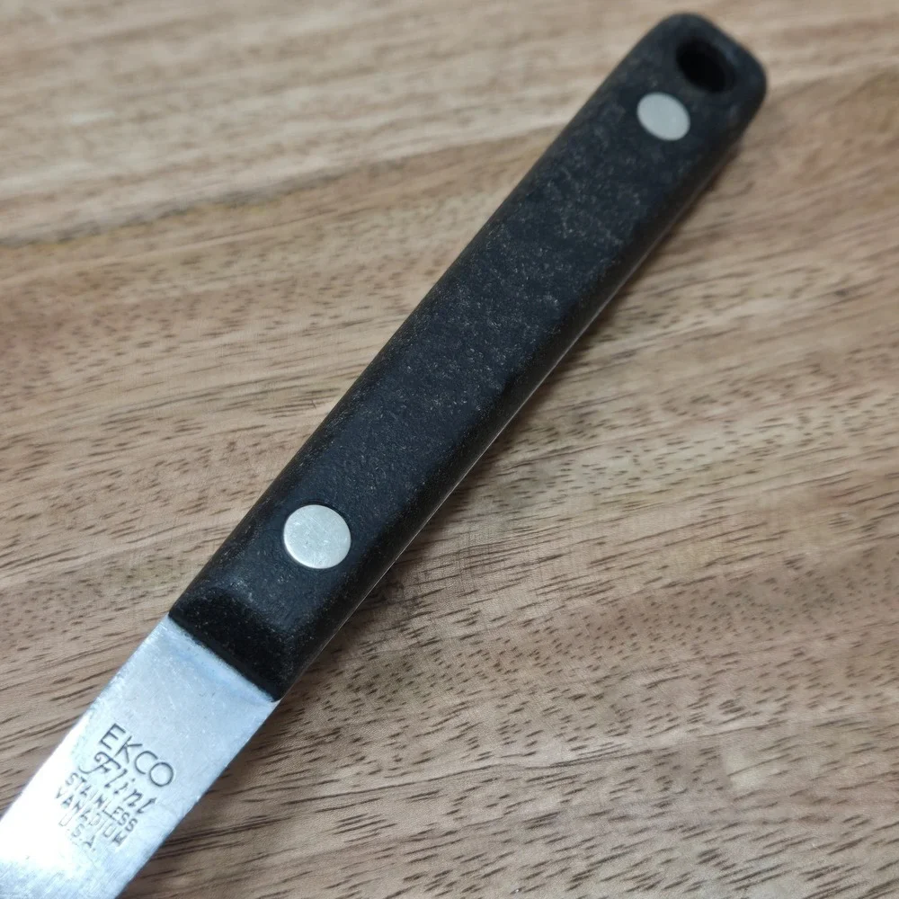 Vintage EKCO Eterna Stainless Vanadium Meat Carving Fork USA Black Rivet Handle